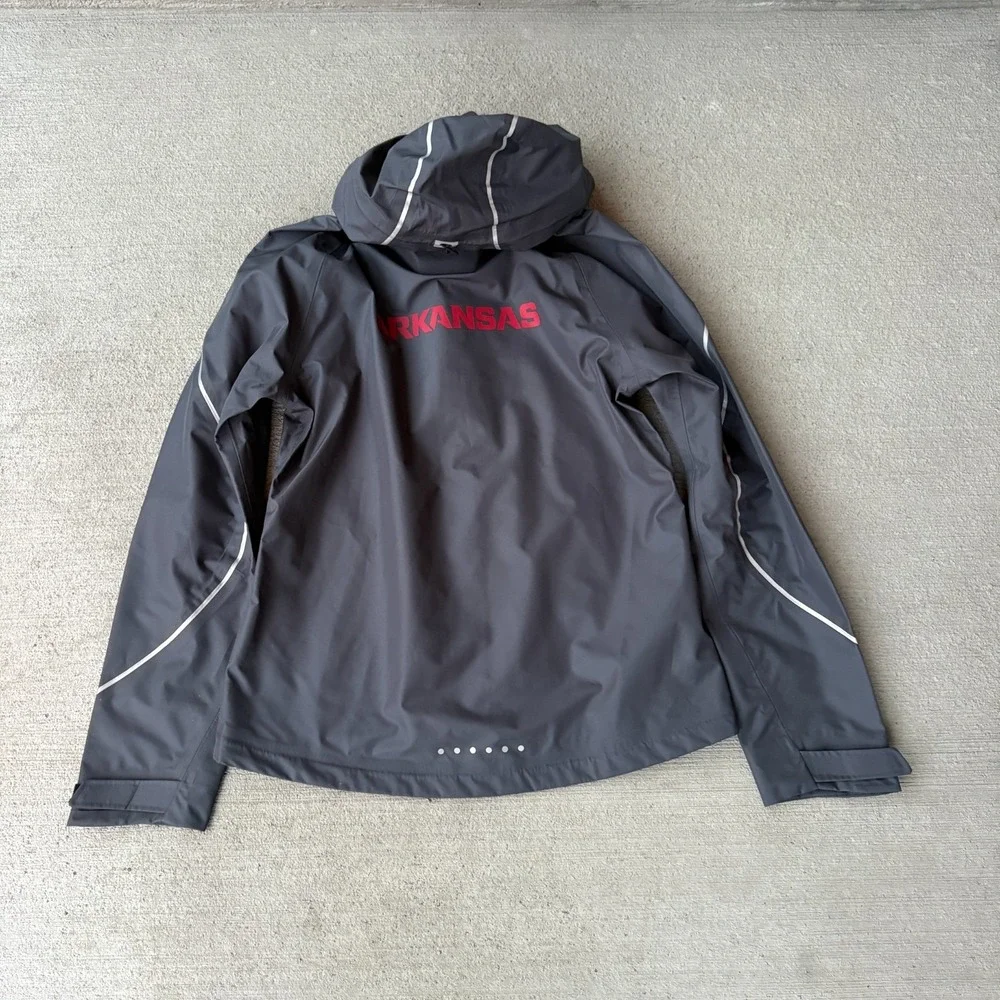 Nike‎ Mens Rain Jacket Dark Gray Full Zip Hooded Arkansas Razorbacks Logo Size S